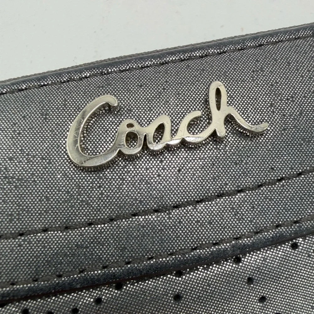 Coach Ashley Metallica Silver Gray Perforated Wallet